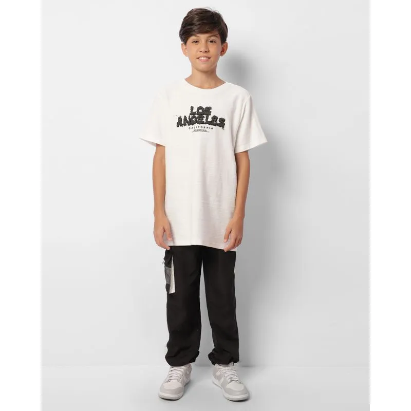 Calça Juvenil Jogger Bolso Cargo Telado Com Recortes Preta 12