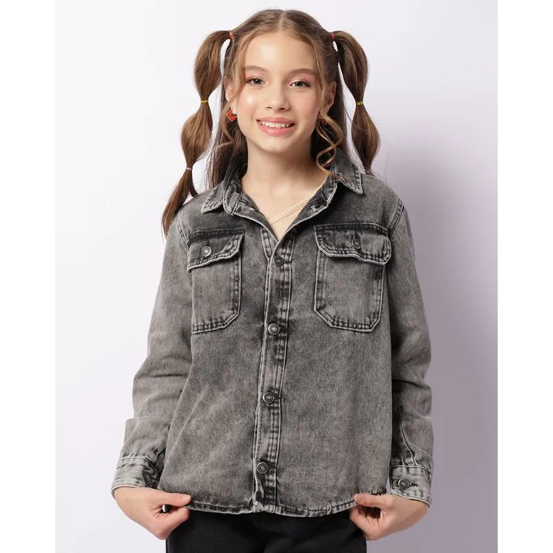 Jaqueta Jeans Juvenil Com Bolsos Preta 12