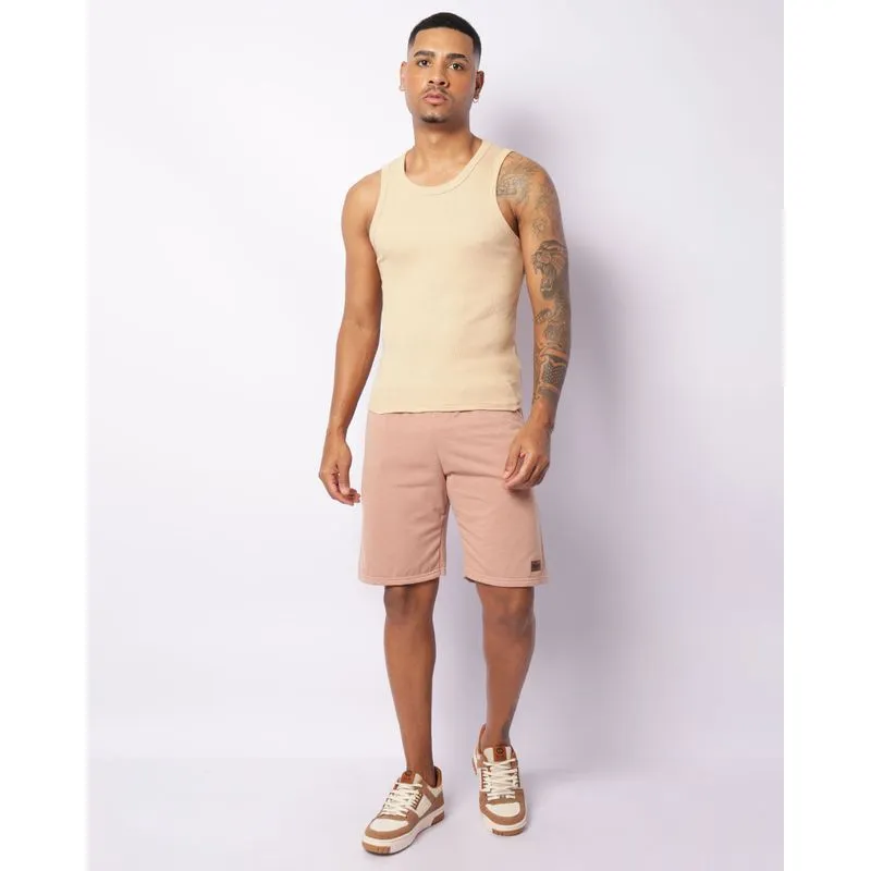 Bermuda Moletom Masculina Peluciada Com Bolso Bege GG