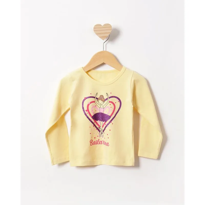 Blusa Bebê Estampa Bailarina Manga Longa Amarela 1