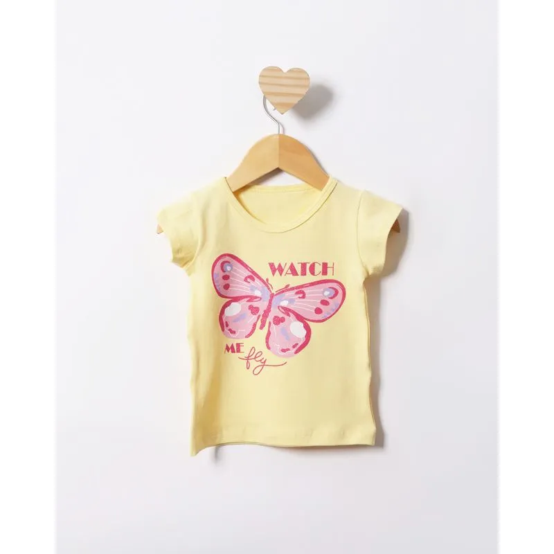 Blusa Bebê Manga Curta Estampa Com Glitter Amarela 1