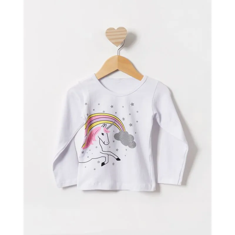 Blusa Bebê Estampa Unicórnio Manga Longa Branca 2