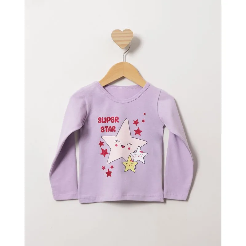 Blusa Bebê Estampa Estrelinhas Manga Longa Lilás 3
