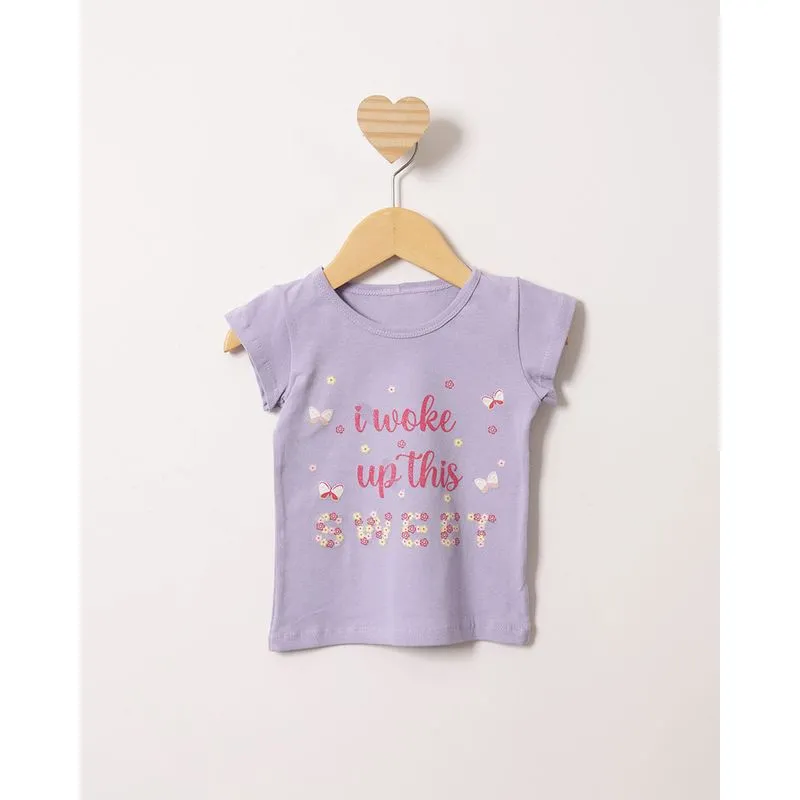 Blusa Bebê Estampa Flores Manga Curta Lilás 1