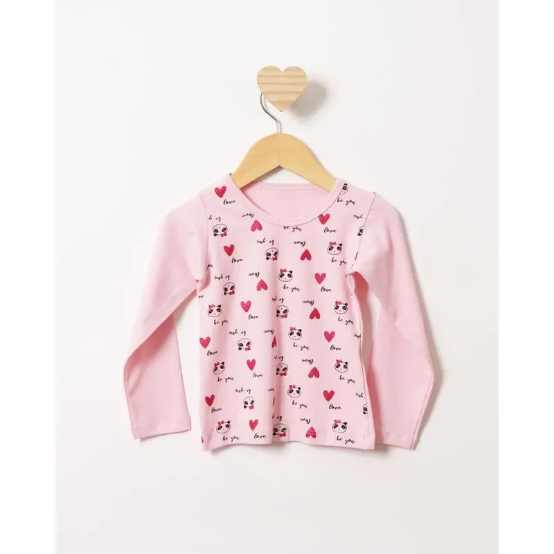 Blusa Bebê Estampa Panda Coração Glitter Manga Longa Rosa 1