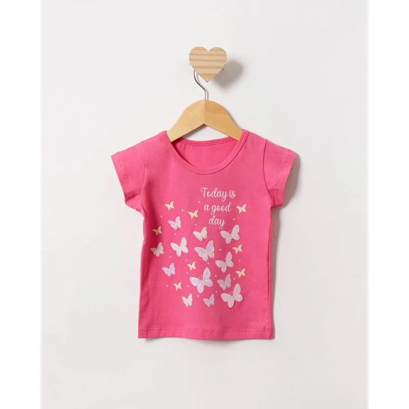 Blusa Bebê Estampa Borboletas Manga Curta Rosa 2