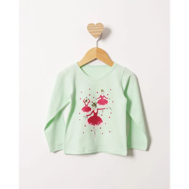 Blusa Bebê Estampa Bailarina Manga Longa Verde 1