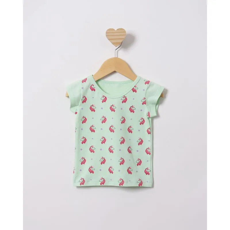 Blusa Bebê Estampa Unicórnio Manga Curta Verde 1