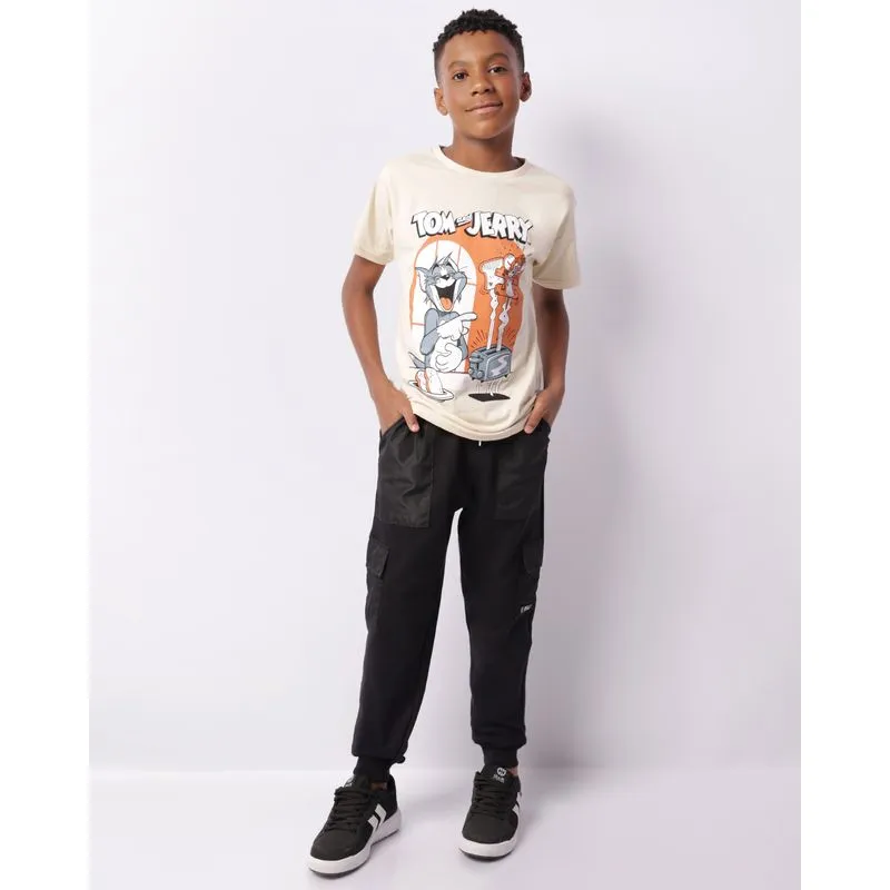 Calça Moletom Juvenil Cargo Peluciada Preta 14