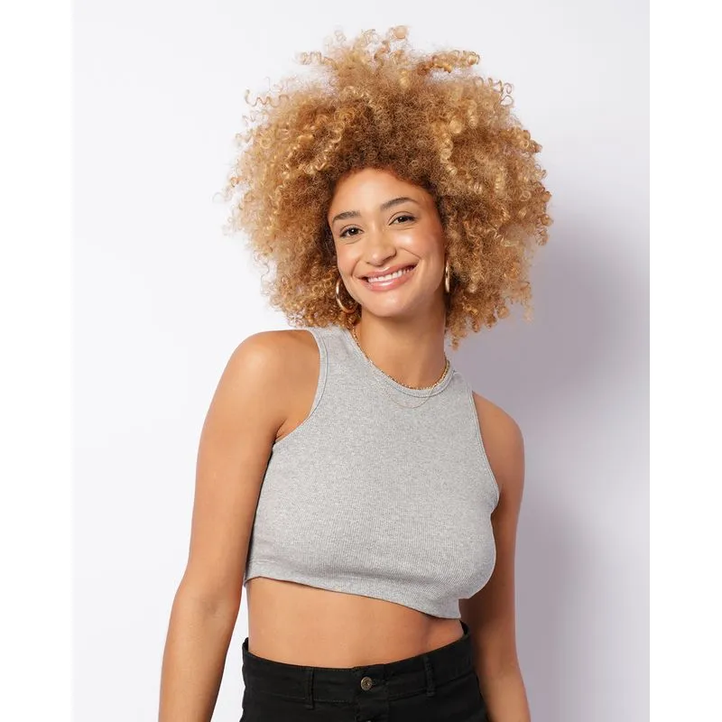 Regata Feminina Cropped Canelada Cinza P