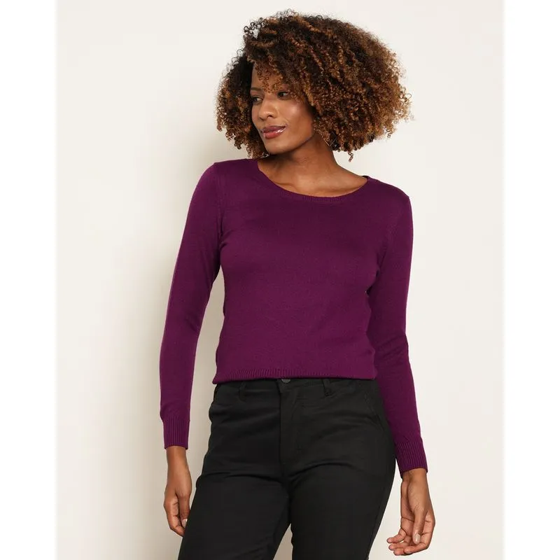 Blusa Feminina Tricô Manga Longa Roxa G
