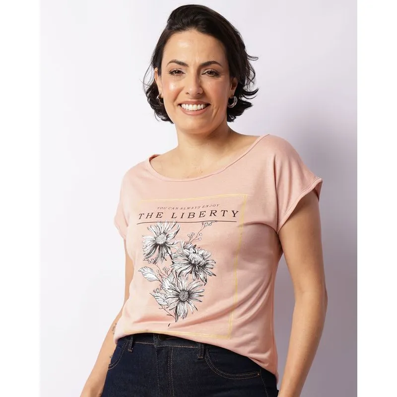 Blusa Feminina Manga Curta Estampa Floral Rosa P