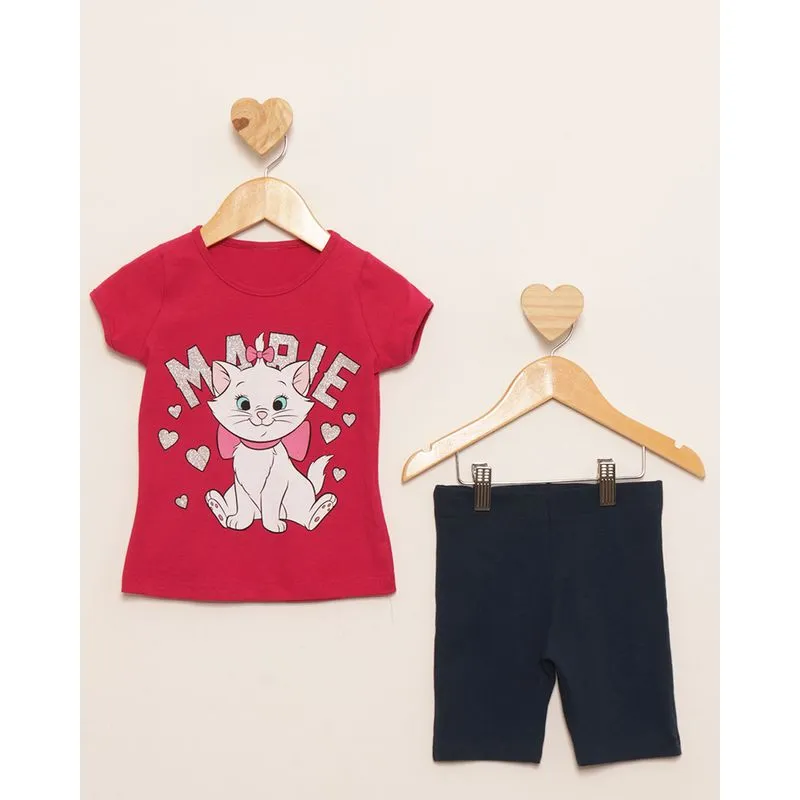 Conjunto Bebê Ciclista Disney Marie Manga Curta Rosa 3