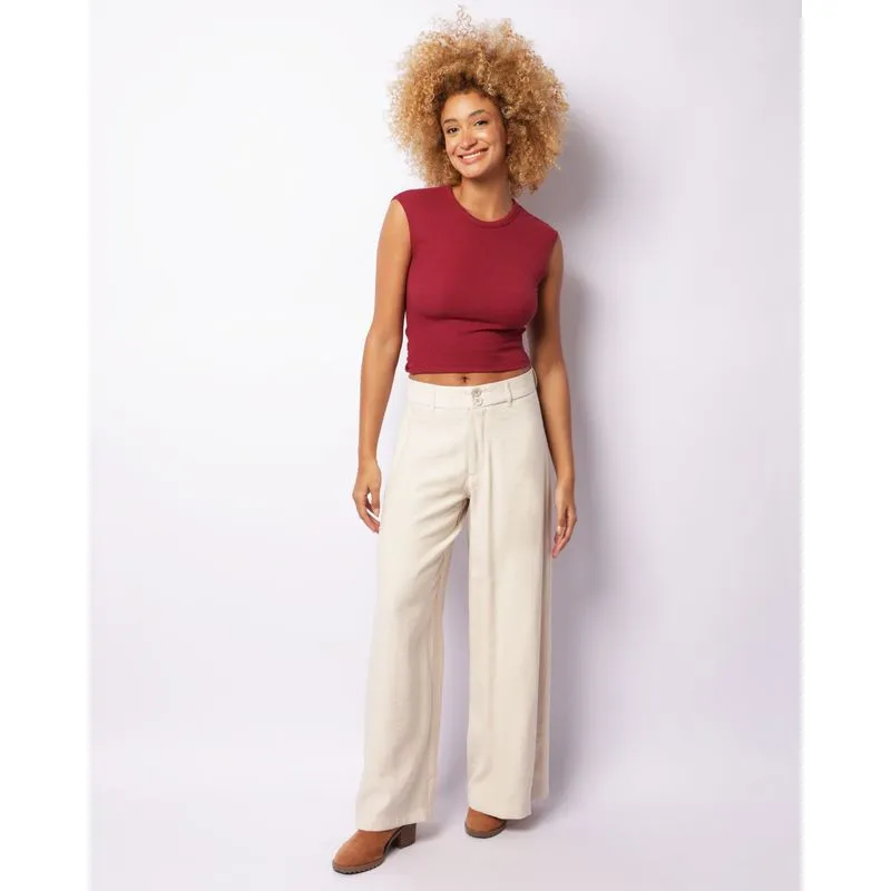 Calça Feminina Viscose Wide Leg Bege 34