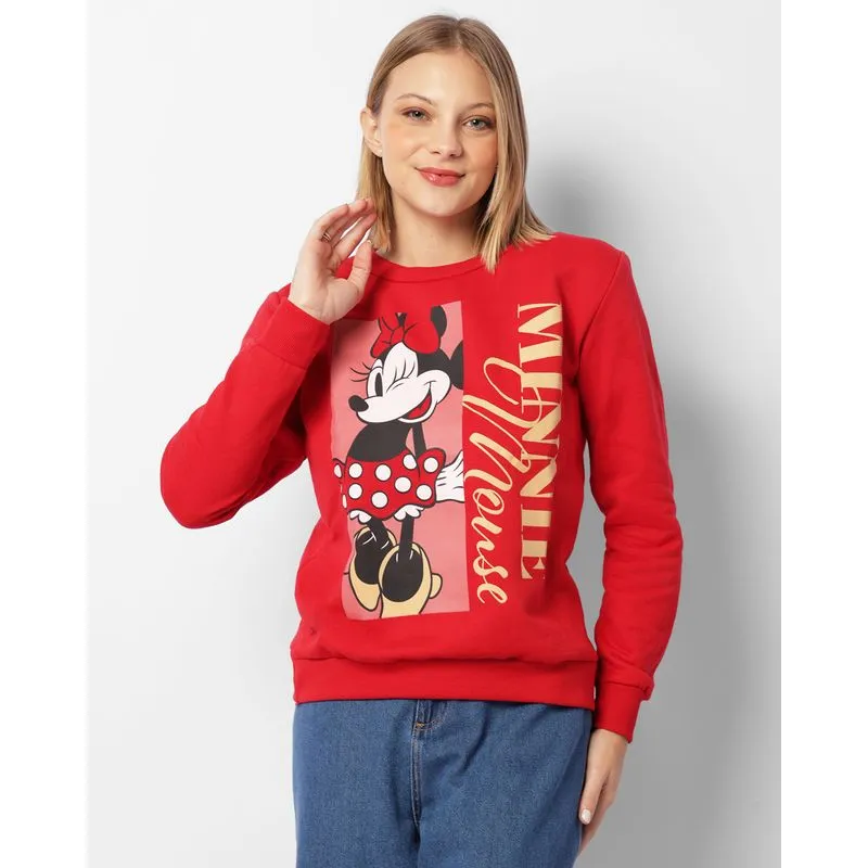 Blusão Moletom Feminina Peluciada Disney Estampa Minnie Vermelha G