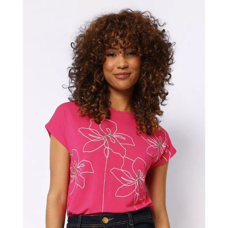 Blusa Feminina Estampa Floral com Strass Rosa GG