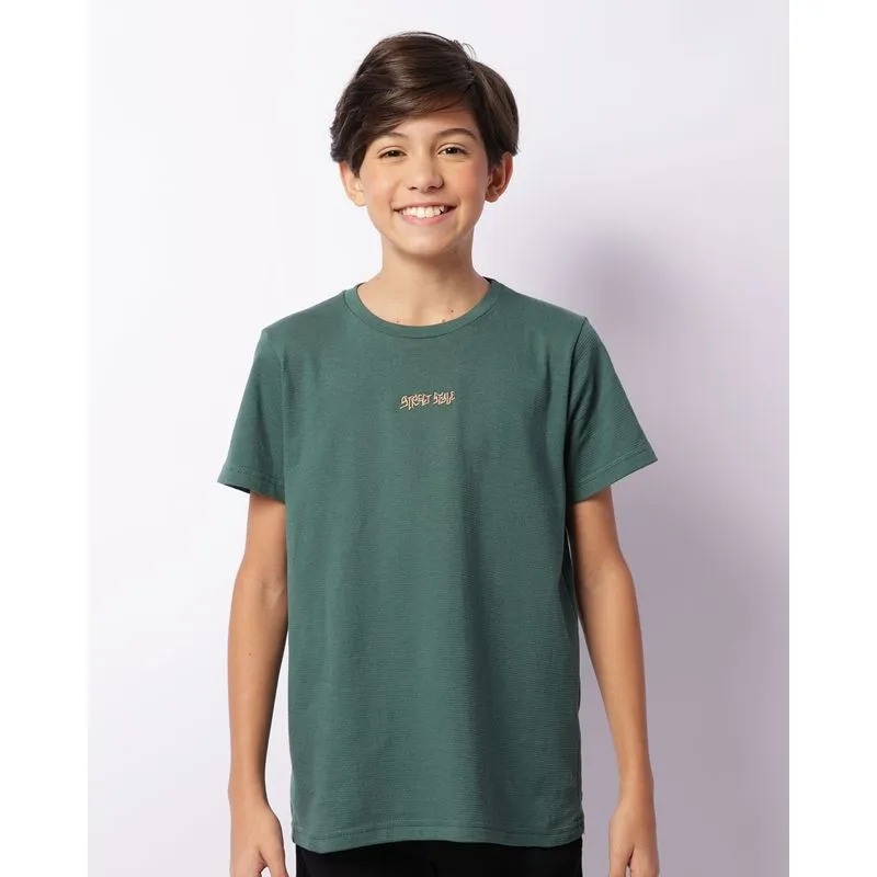 Camiseta Juvenil Texturizada Com Bordado Escrita Manga Curta Verde 16