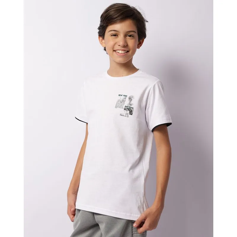 Camiseta Juvenil Estampa New York Manga Curta Branca 16