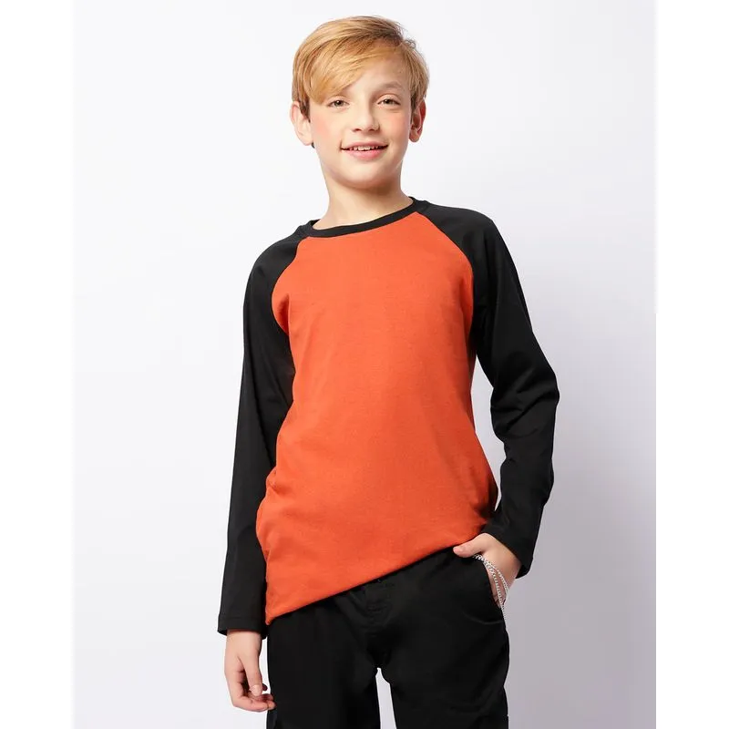 Camiseta Juvenil Básica Manga Longa Raglan Marrom 16