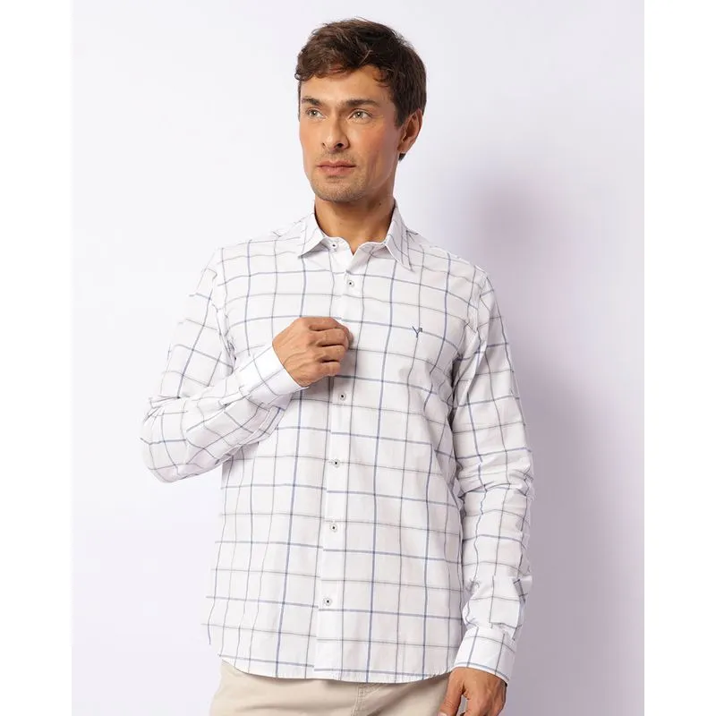 Camisa Masculina Estampada Xadrez Manga Longa Branca G