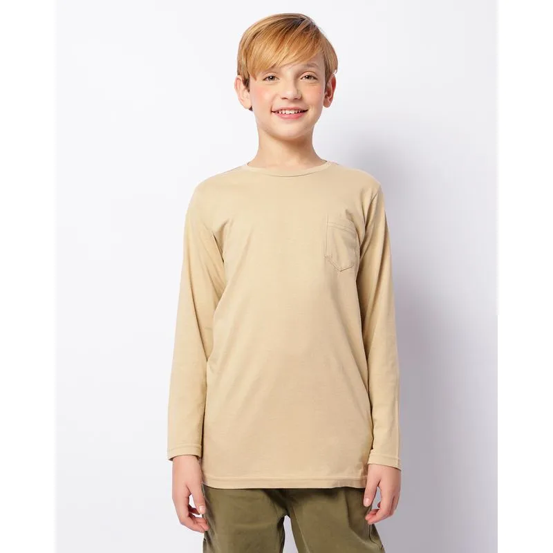 Camiseta Juvenil Básica Com Bolso Manga Longa Bege 12
