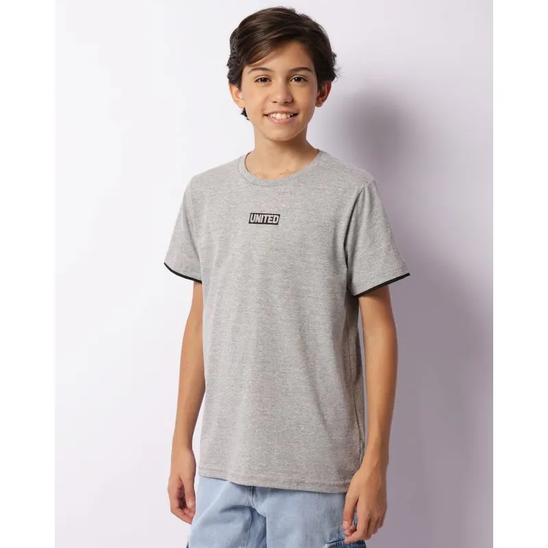 Camiseta Juvenil Estampa Escrita Manga Curta Cinza 12