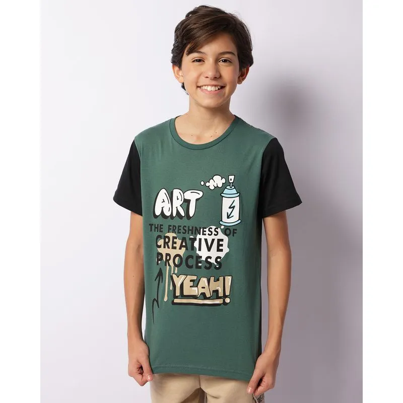 Camiseta Juvenil Estampa Escrita Manga Curta Verde 12