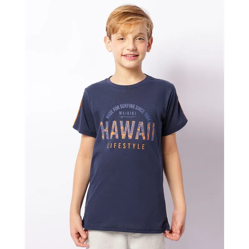 Camiseta Juvenil Estampa Hawaii Manga Curta Marinho 10