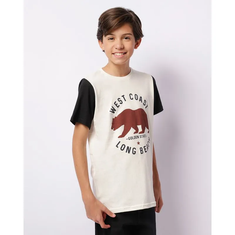Camiseta Juvenil Manga Curta Raglan Estampa West Coast Off White 16