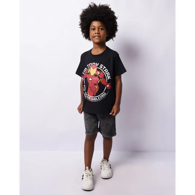 Bermuda Jeans Infantil Reta Marmorizada Preta 6