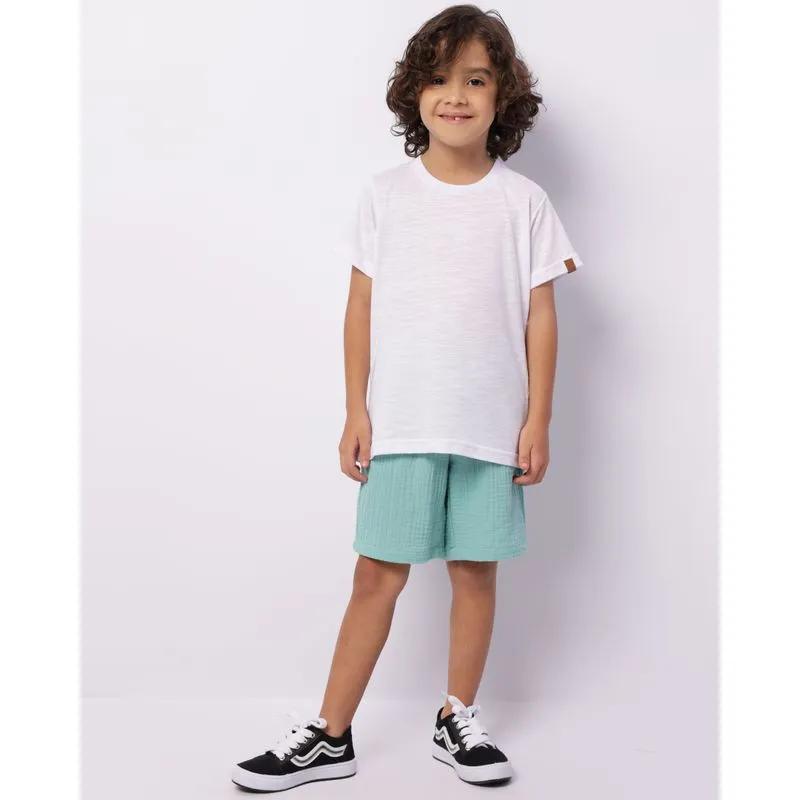 Bermuda Infantil Reta Algodão Texturizado Com Bolsos Verde 6