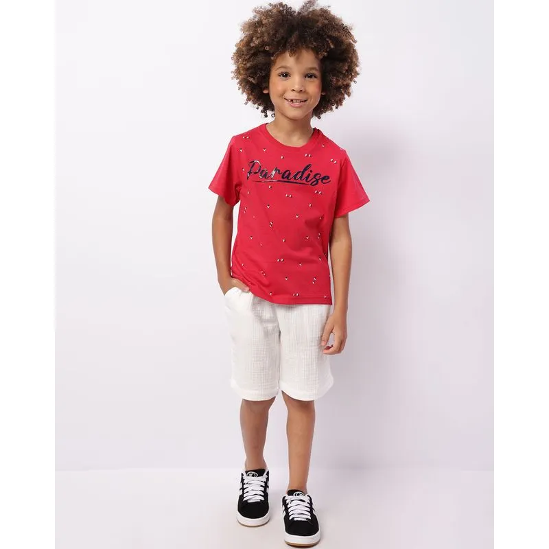 Bermuda Infantil Reta Algodão Texturizado Com Cordão Branca 10