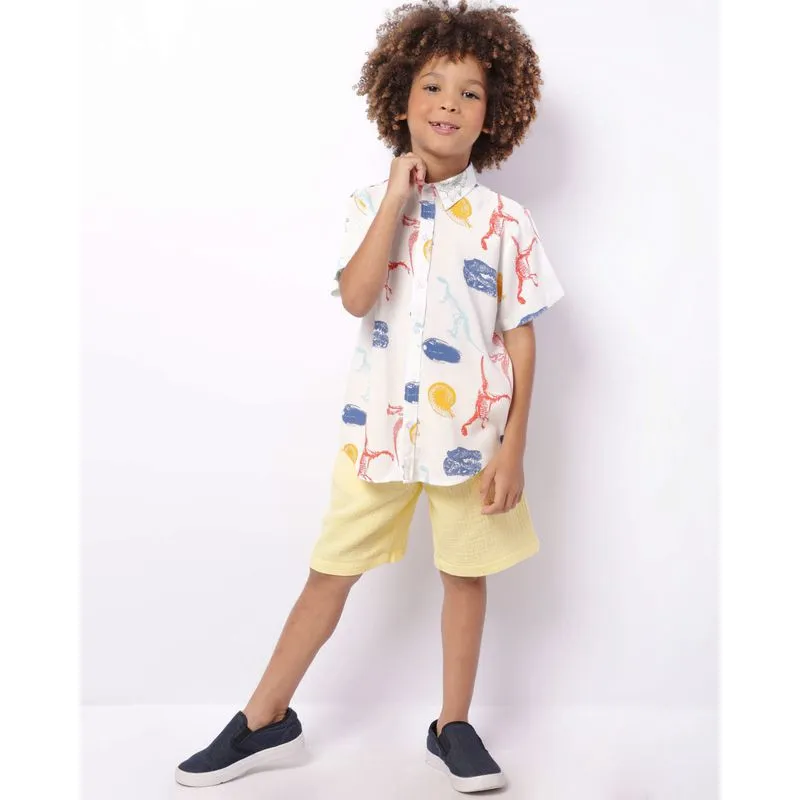 Bermuda Infantil Reta Algodão Texturizado Com Cordão Amarela 8