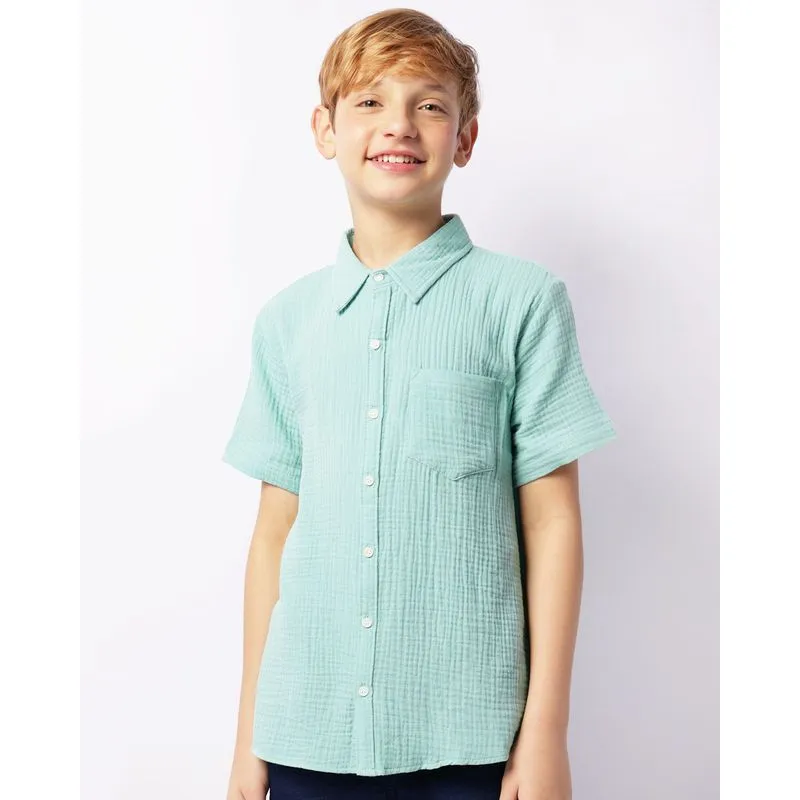 Camisa Juvenil Manga Curta Texturizada Verde 16
