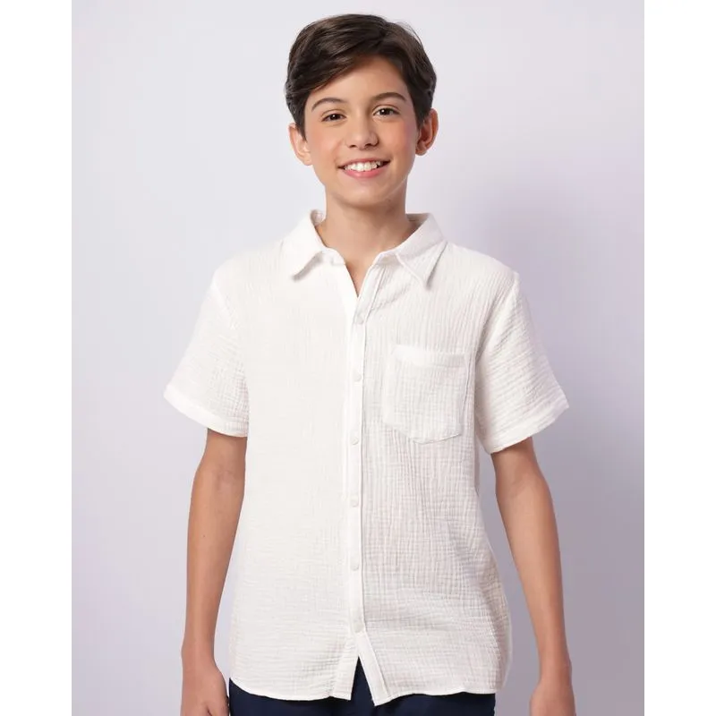 Camisa Juvenil Com Bolso Manga Curta Branca 10