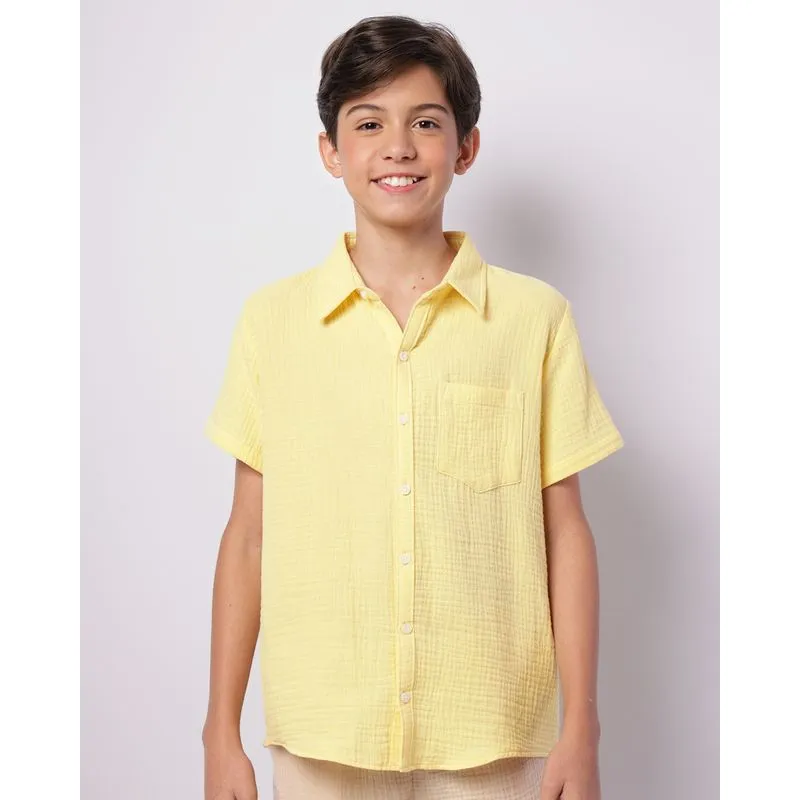 Camisa Juvenil Manga Curta Gola Dobrável Amarela 14
