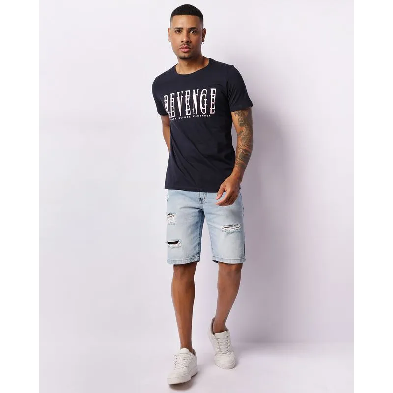 Bermuda Jeans Masculina Gangster Reta Azul 44
