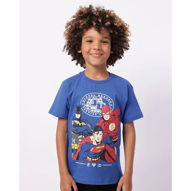 Camiseta Infantil Algodão DC Comics Liga da Justiça Azul 10
