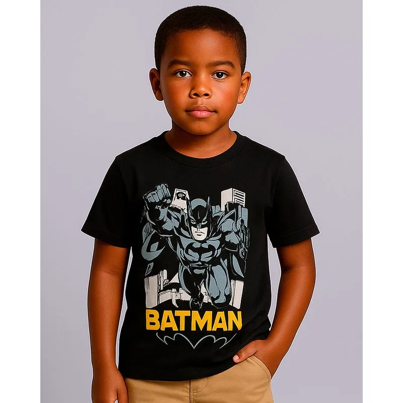 Camiseta Infantil Algodão DC Comics Batman Manga Curta Preta 4