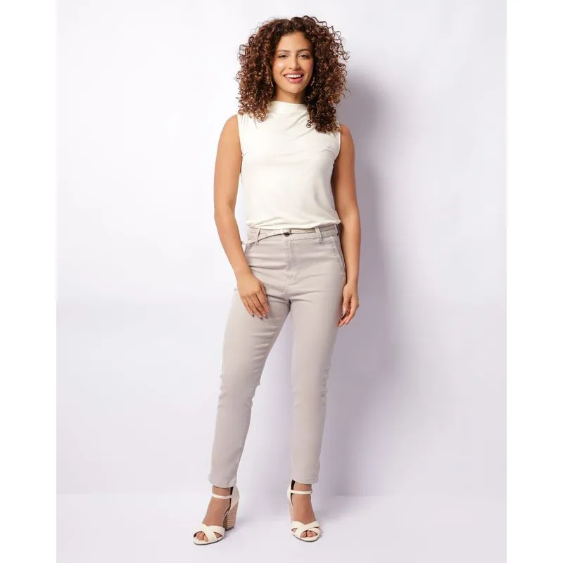 Calça Sarja Feminina Skinny Bolso Faca com Cinto Off White 44