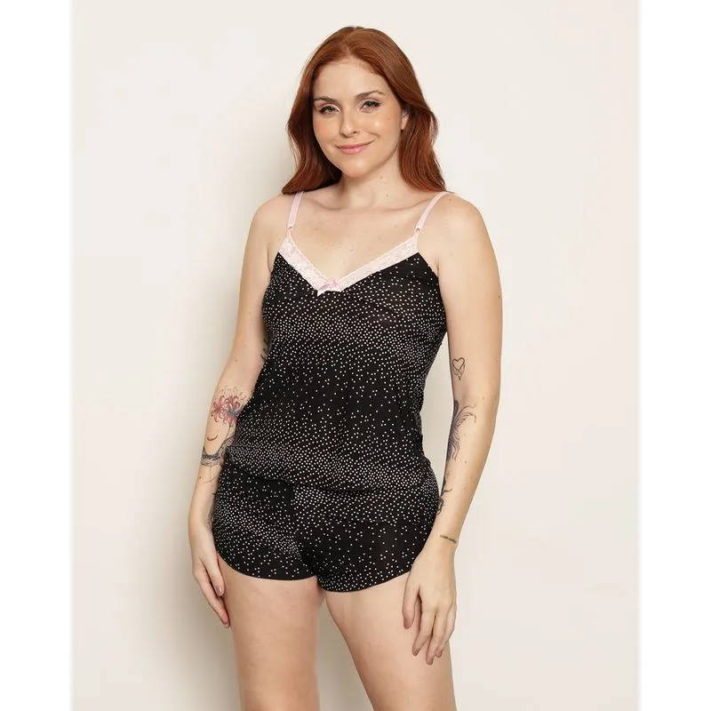 Short Doll Feminino Curto Liganete Estampado Preto G