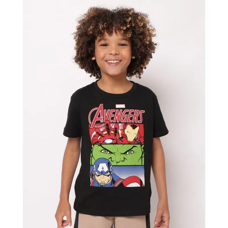 Camiseta Infantil Algodão Marvel Os Vingadores Manga Curta Preta 8