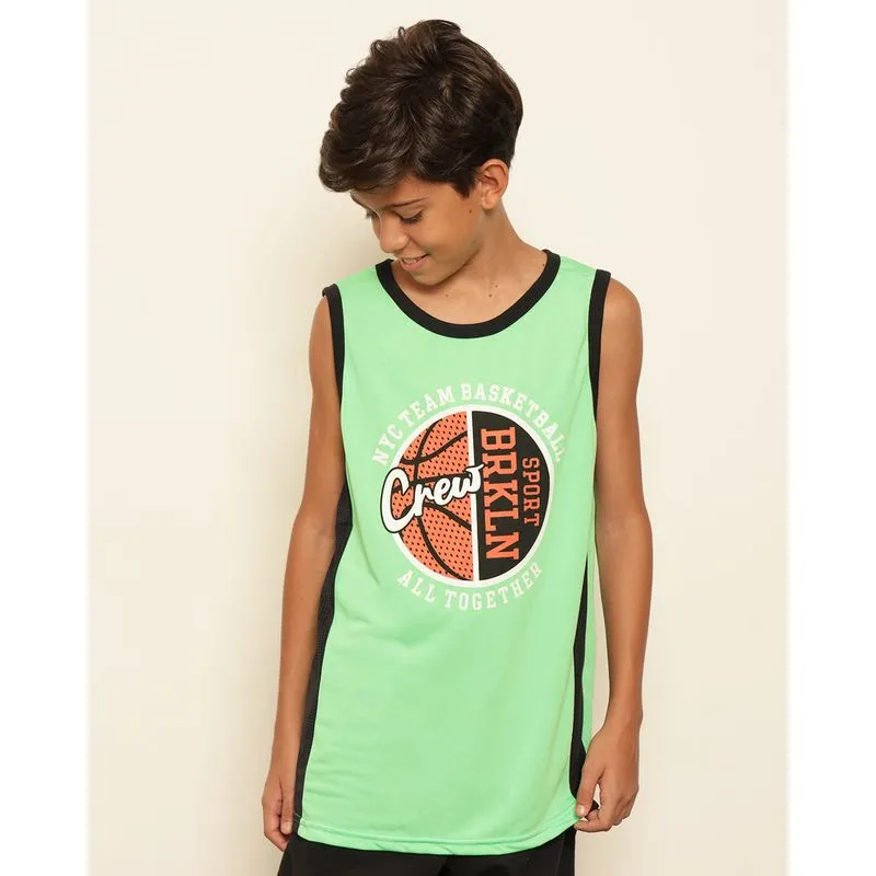 Regata Juvenil Dryfit Estampa Basquete Verde 14