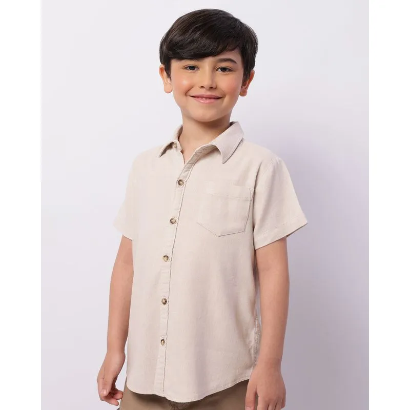 Camisa Infantil Viscolinho Com Bolso Manga Curta Bege 8