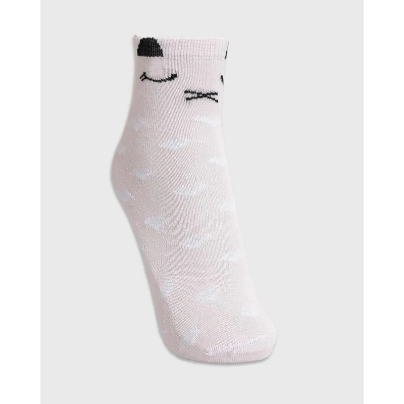 Meia Bebê Soquete Gatinho Corações Rosa PP