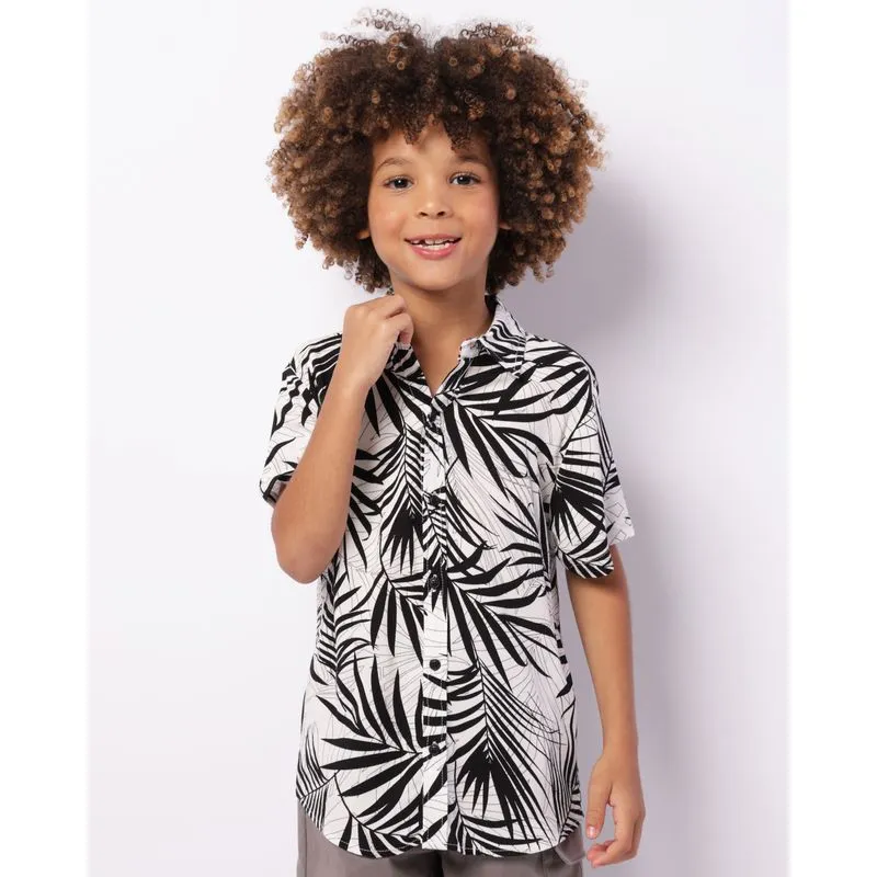 Camisa Infantil Viscose Estampada Manga Curta Branca 8