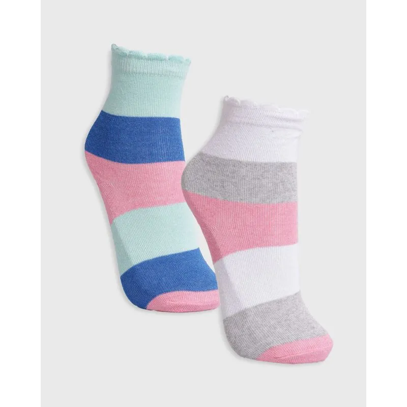Kit 2 Pares De Meia Infantil Cano Curto Listrado Estampa Cores Sortida 30 A 33