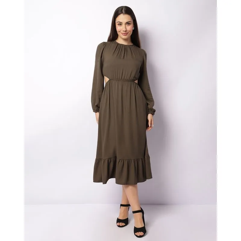 Vestido Feminino Midi Viscose Vazado Verde P