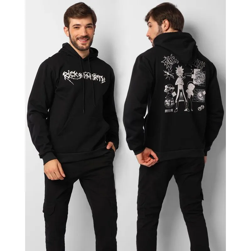 Blusão Moletom Masculino Peluciado Com Capuz Blusão Rick And Morty Preta M