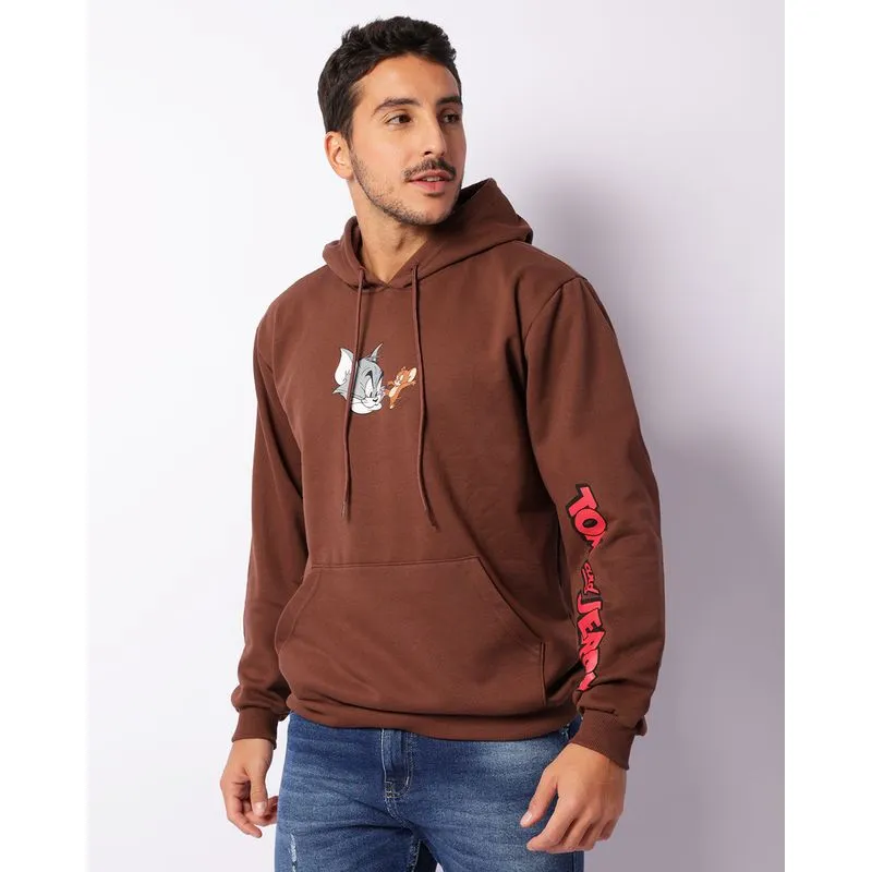 Blusão Moletom Masculino Peluciado Warner Tom E Jerry Marrom GG